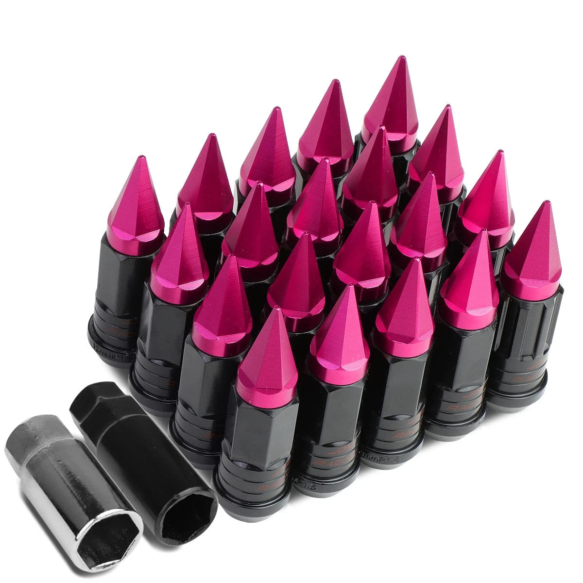 Spiked Cap Steel Pink 16 Rim Lug+4 Lock Nuts+adapter M12x1.5 22mm