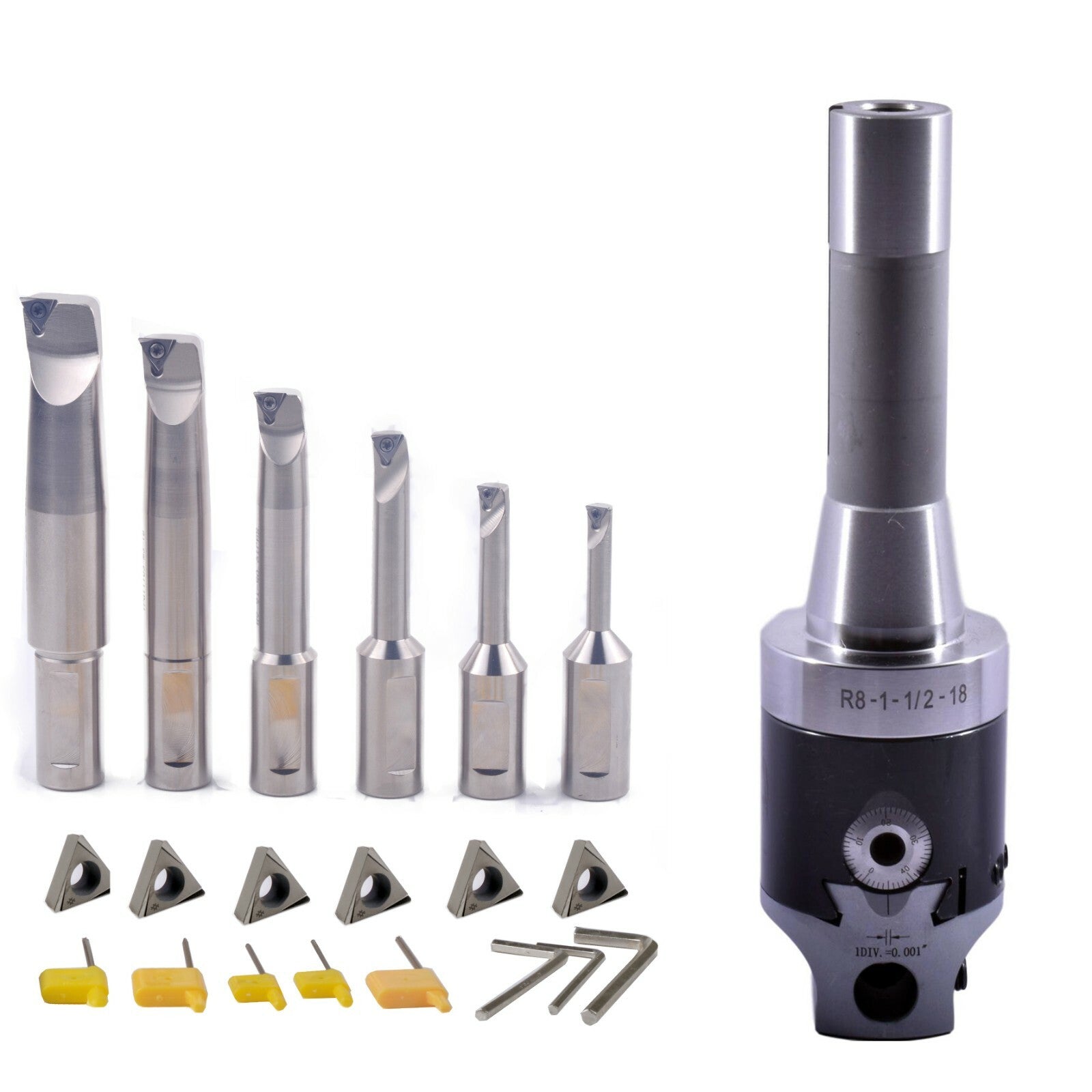 R8 50mm Boring Head Set With 6 Indexable Boring Bar And 6 Carbide