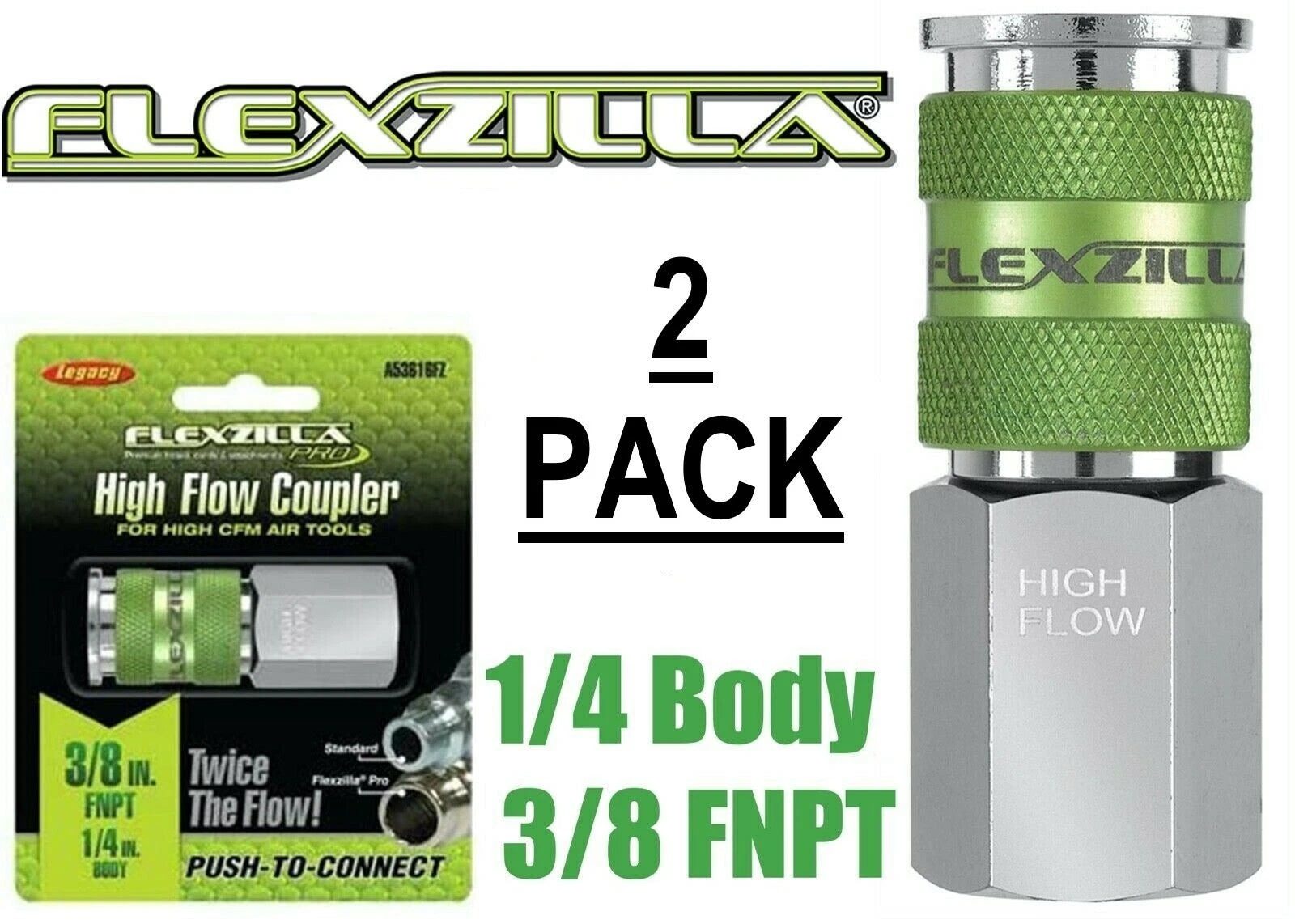 2 Legacy Flexzilla Pro High Flow Air Hose Quick Coupler's 3/8" Fnpt