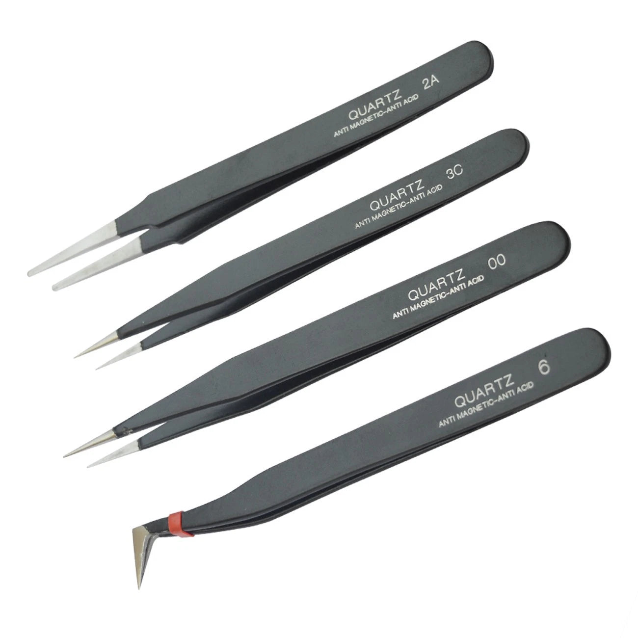 Tweezers Set Of 4 – Black Epoxy Coated | Anti-magnetic | Oo, 2a, 3c,
