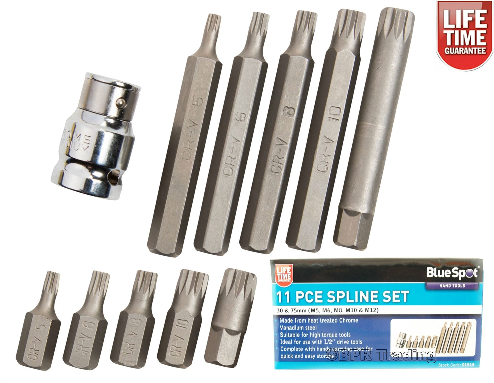 Bluespot 11pc Spline Hex Bit Set  1/2" Drive Socket M5 M6 M8 M10 M12Opens in a n