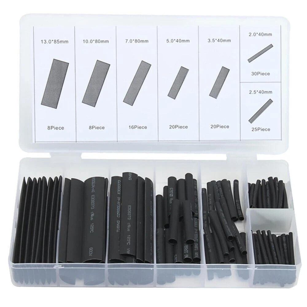 127PC 2-13MM Heat Shrink Tubing Tube Wire Wrap 2:1 Shrink Ratio Black
