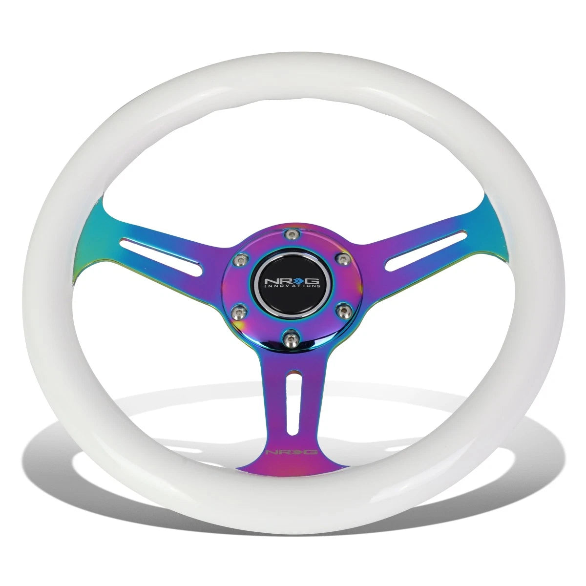 Nrg 31cm White Wood Grain Grip Neo Chrome Spoke | Built Supply Co