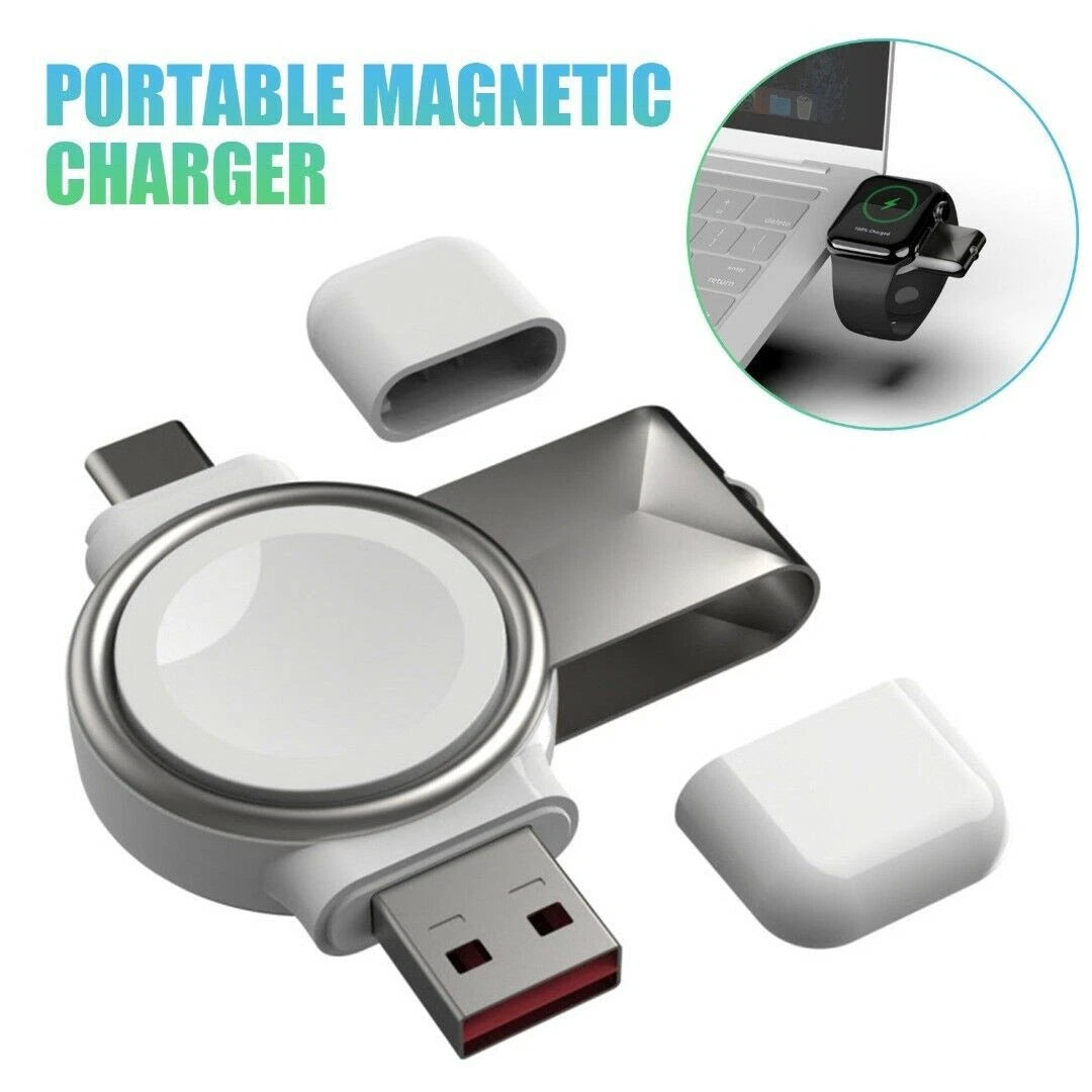 Dual Usb Type-c Magnetic Wireless Charger For Iwatch 2/3/se/4/5/6/7