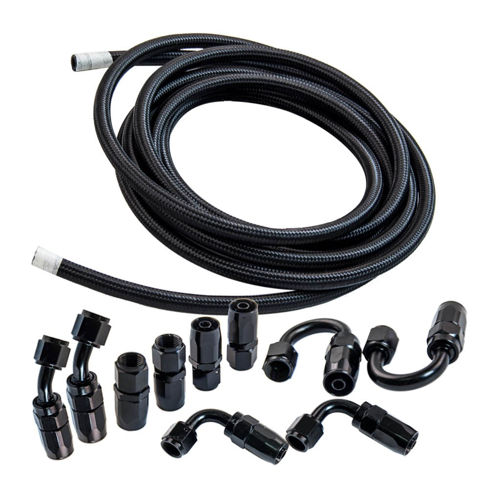 6AN 16FT -AN6 Fuel Line Hose Nylon Stainless Steel Braided Hose