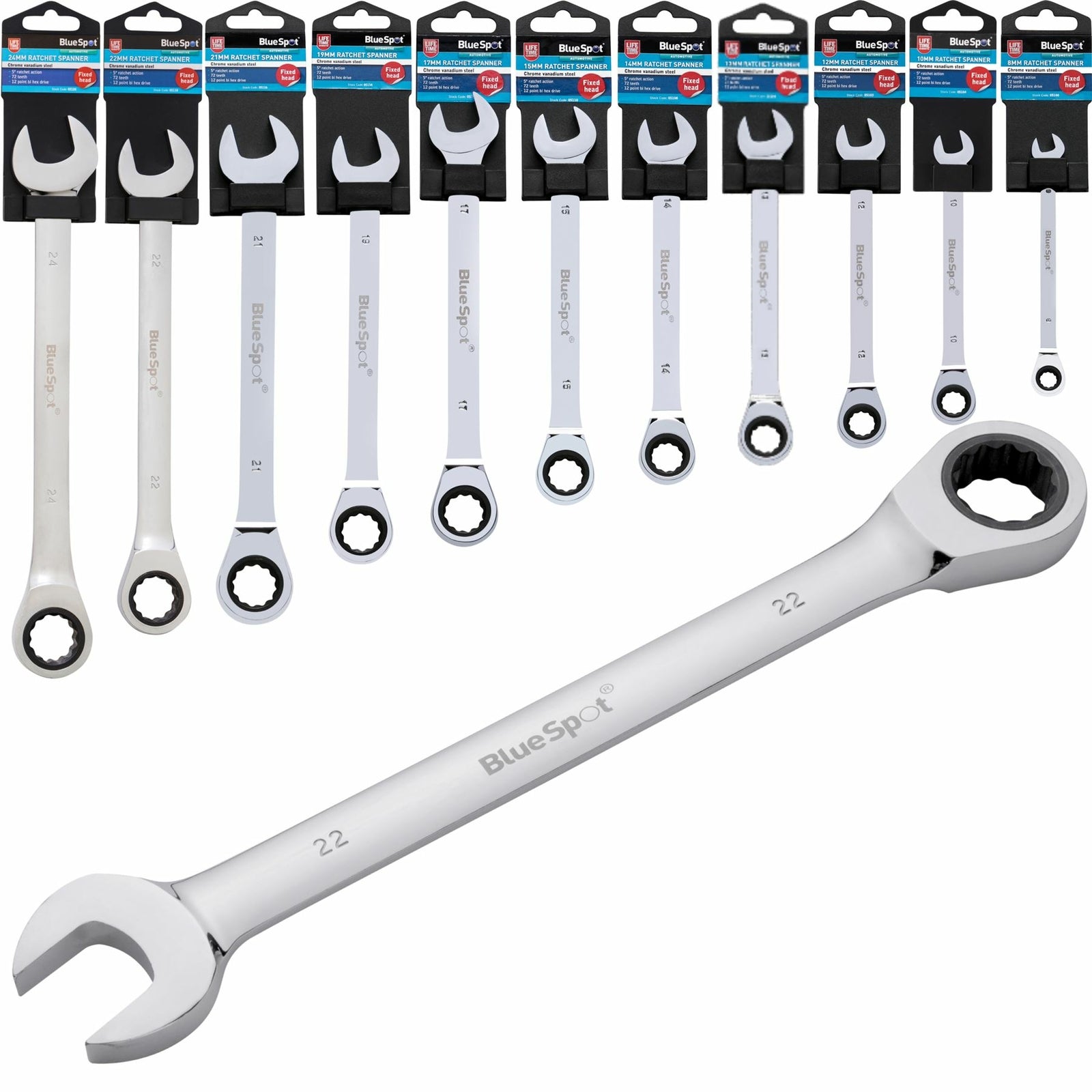 BlueSpot Ratchet Spanner Combination Fixed Head Wrench by BlueSpot