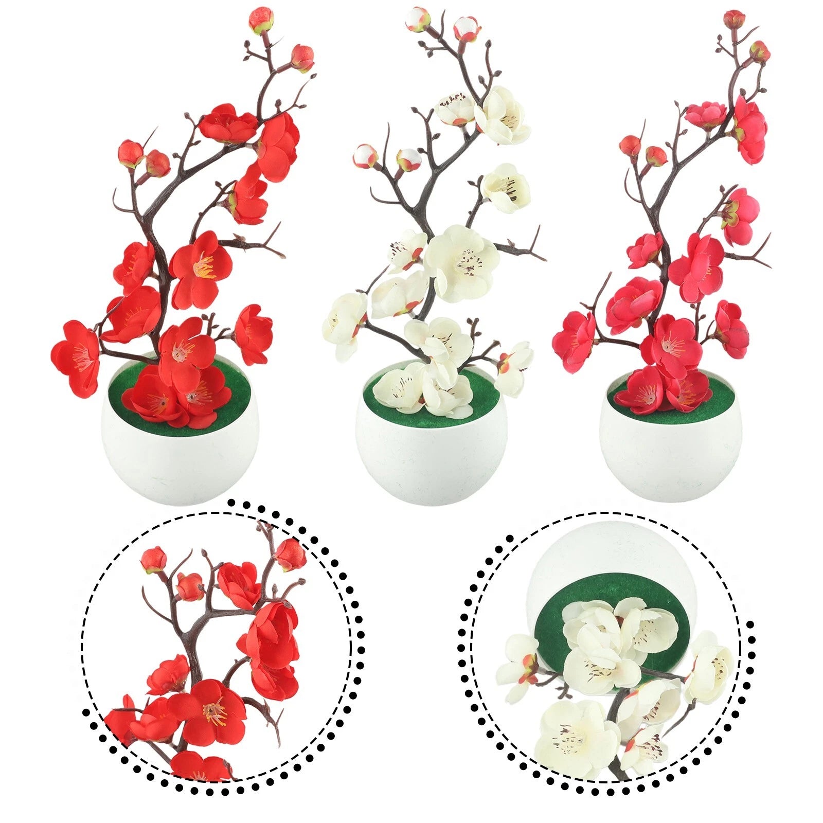 Indoor Artificial Plants Office Art Blossom Plum Potted Decor