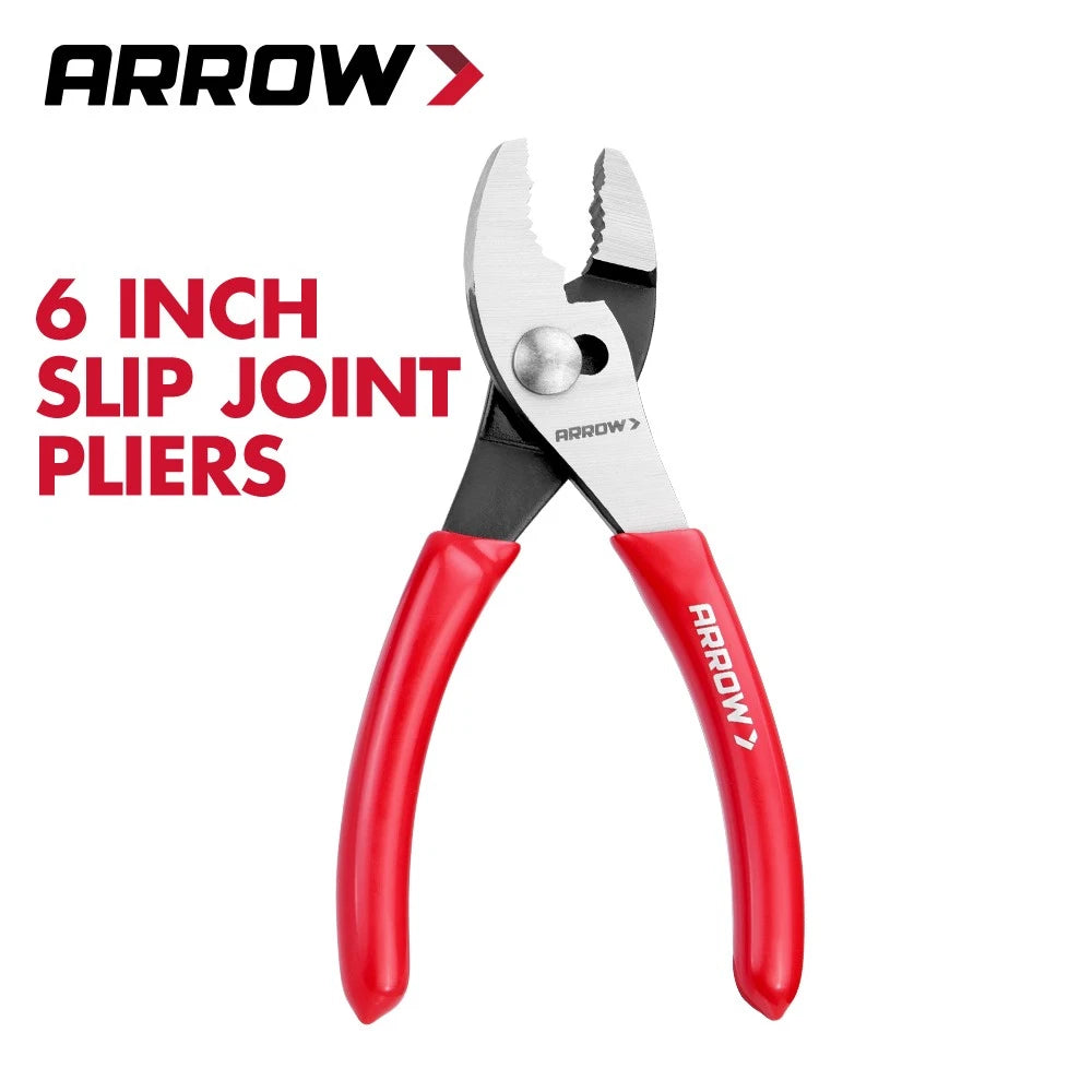 Arrow 6-inch Slip Joint Pliers Strong Grip Jaw Thick Dip-grip Handle