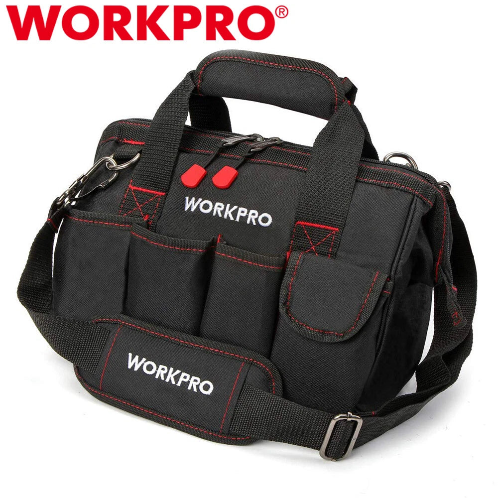 Workpro 12" Compact Close Top Wide Mouth Storage Tool Bags 500D Polyester Fabric