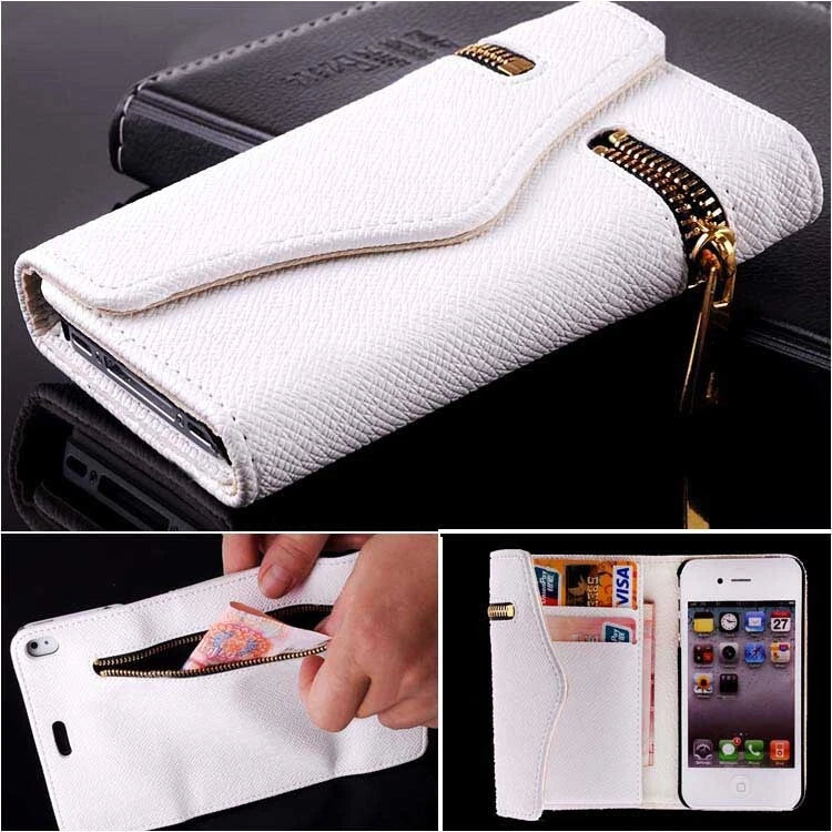 Iphone 4 4s Luxury Wallet Leather Case Zipper Cases Card Holder Cover