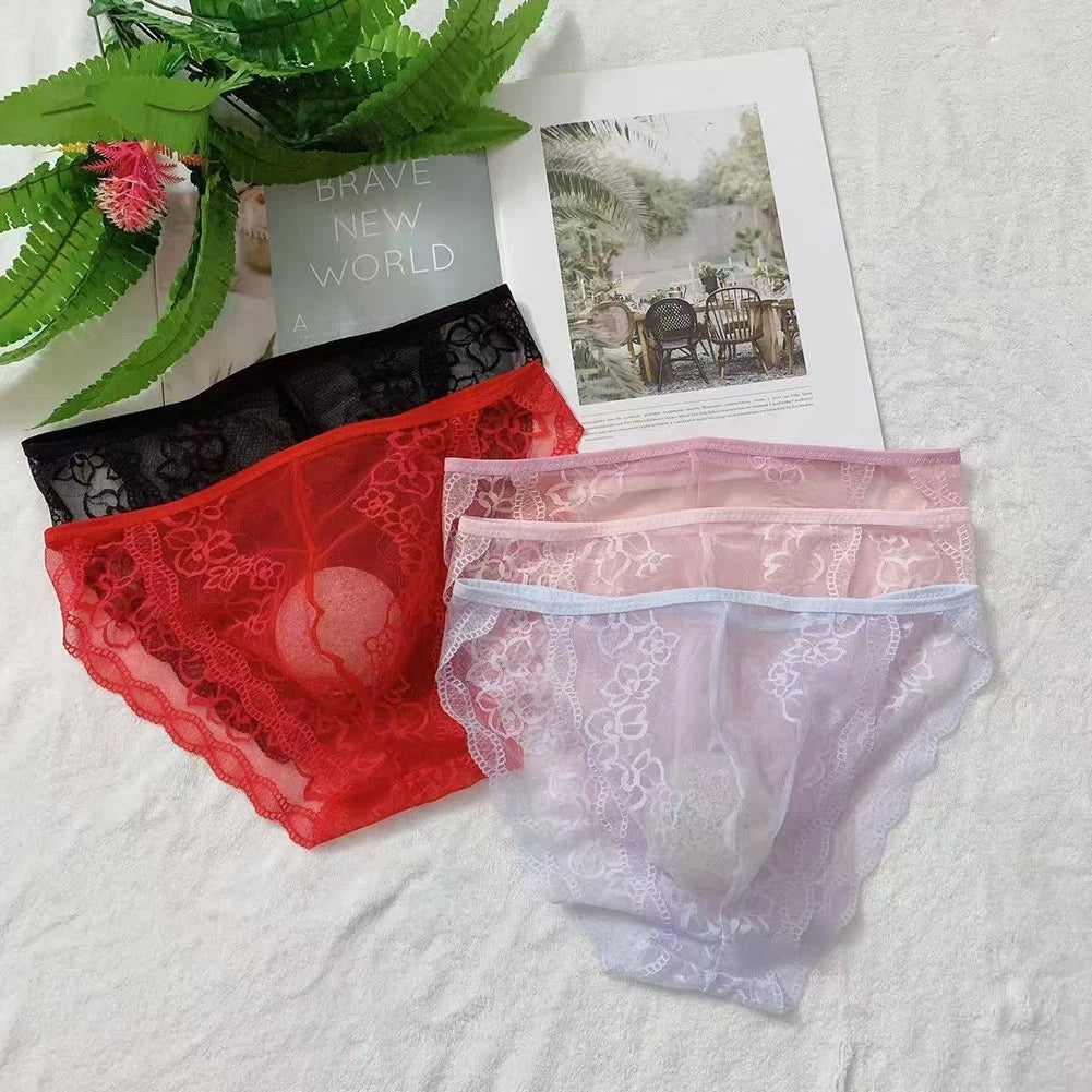 Mens For Ultra Thin Transparent Lace Underpants Breathable Pouch
