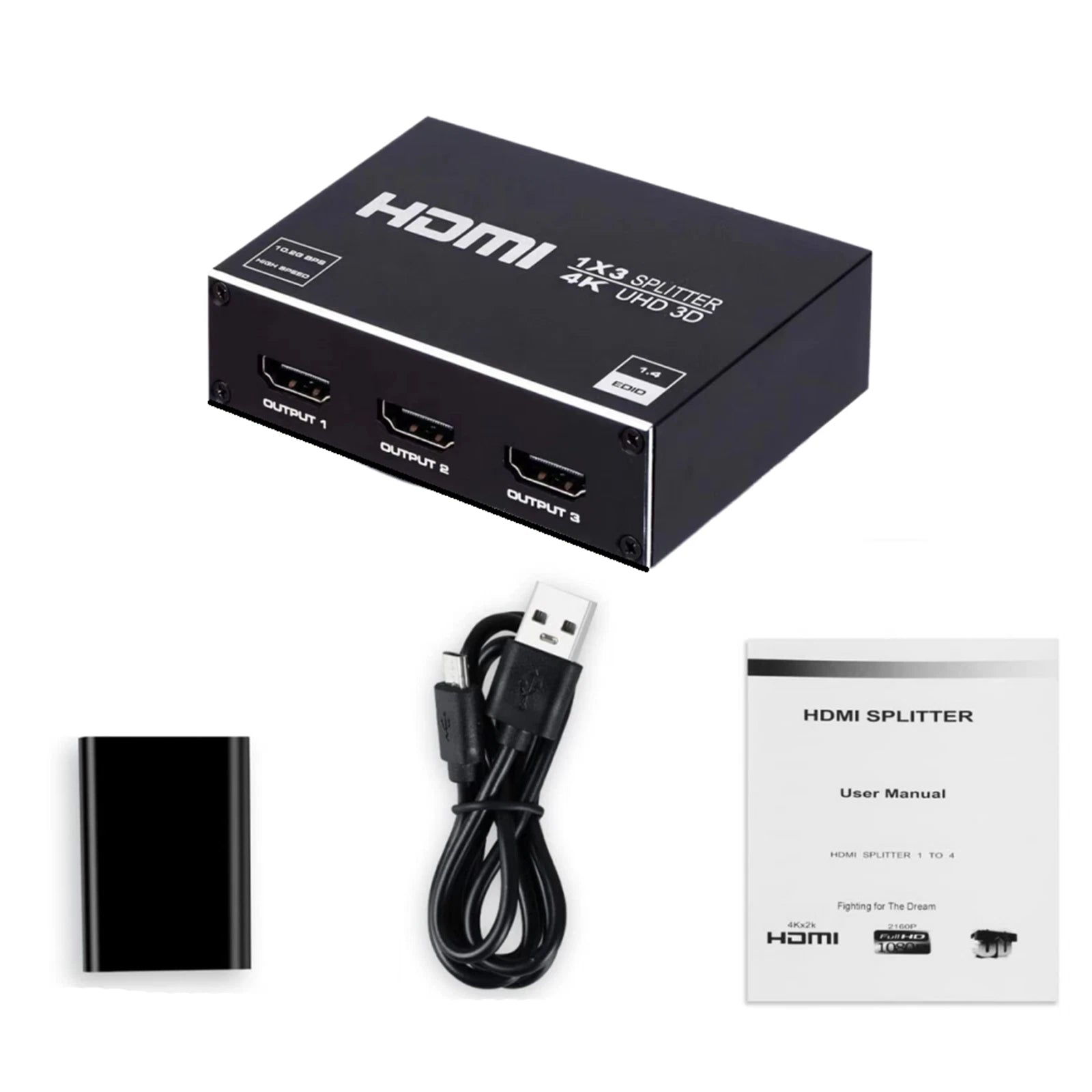 1x3 Hdmi Splitter 1 In 3 Out Hd 2160p 4k 2k@30hz 4 Port Box Hub