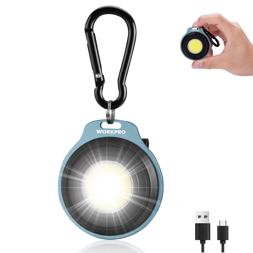 WORKPRO Rechargeable Magnetic COB Keychain Work Light Mini Flashlight w/Hat Clip