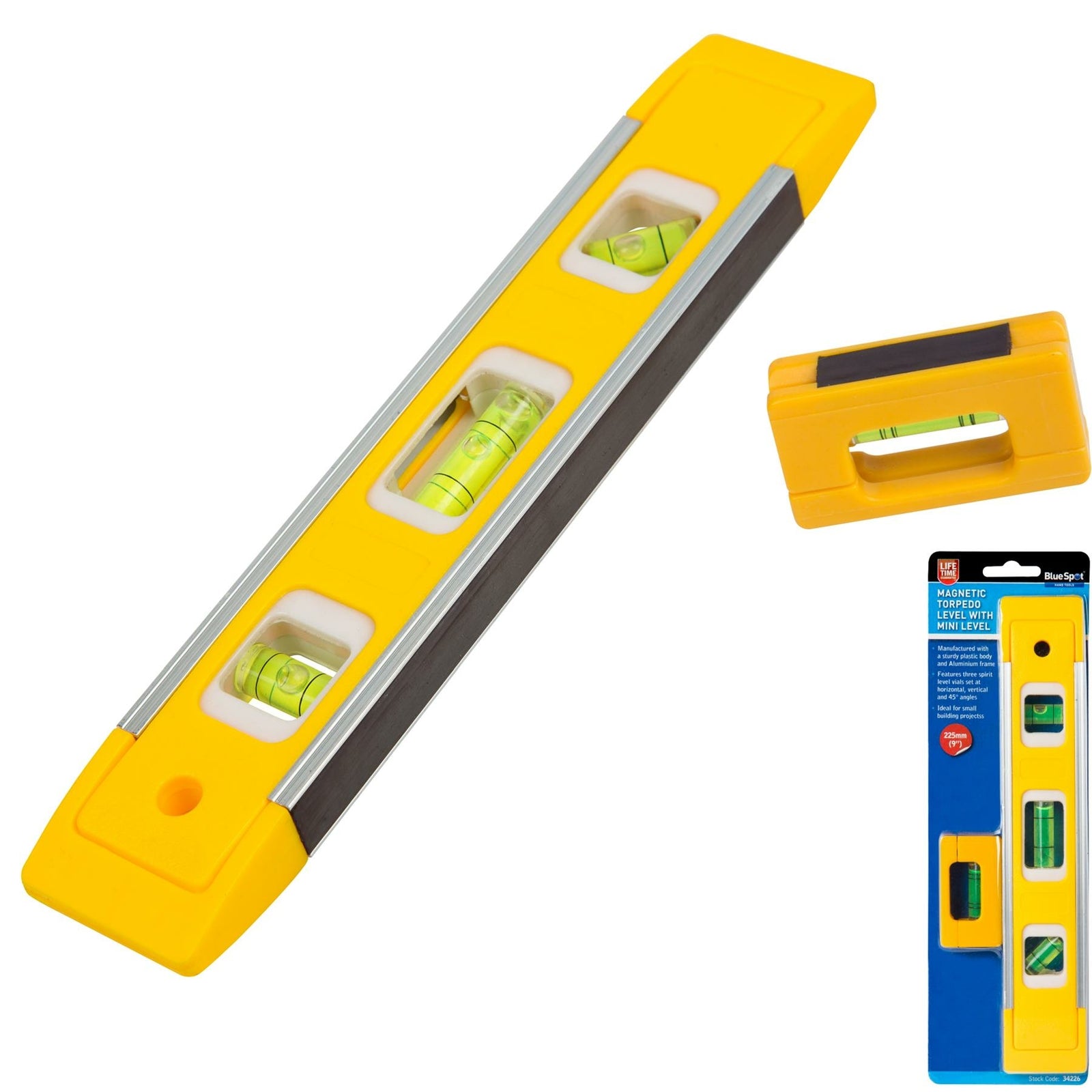 BlueSpot 2pc Magnetic Torpedo Level Tool - 225mm by BlueSpot