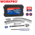 WORKPRO 39PCS 1/4" 3/8" Drive Socket Set Socket Wrench Set Metric SAE