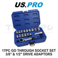Us Pro Tools Go Through Socket Set With 3/8" & 1/2" Drive Adaptors