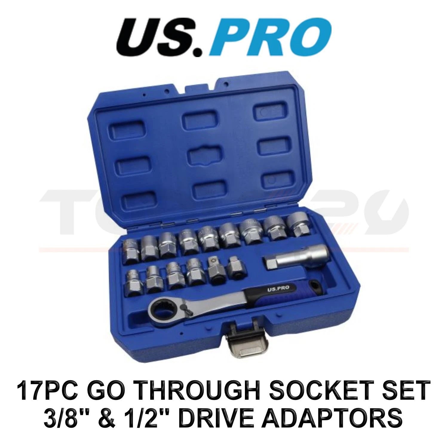 Us Pro Tools Go Through Socket Set With 3/8" & 1/2" Drive Adaptors