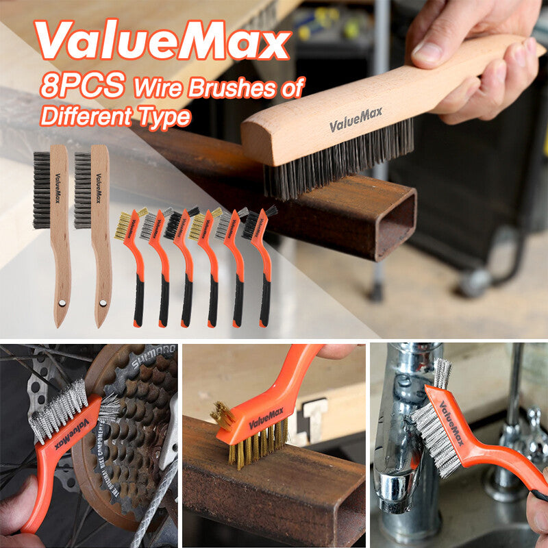 ValueMax Heavy Duty Wire Brush Set 8PCS Stainless Steel/Brass/Nylon