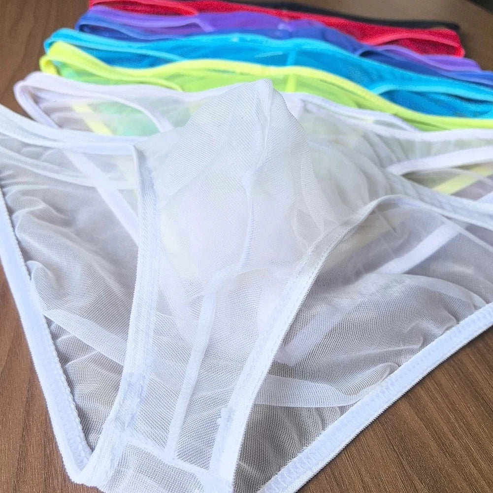 Men Transparent Mesh Sheer Underwear Low Rise Pouch Thong String