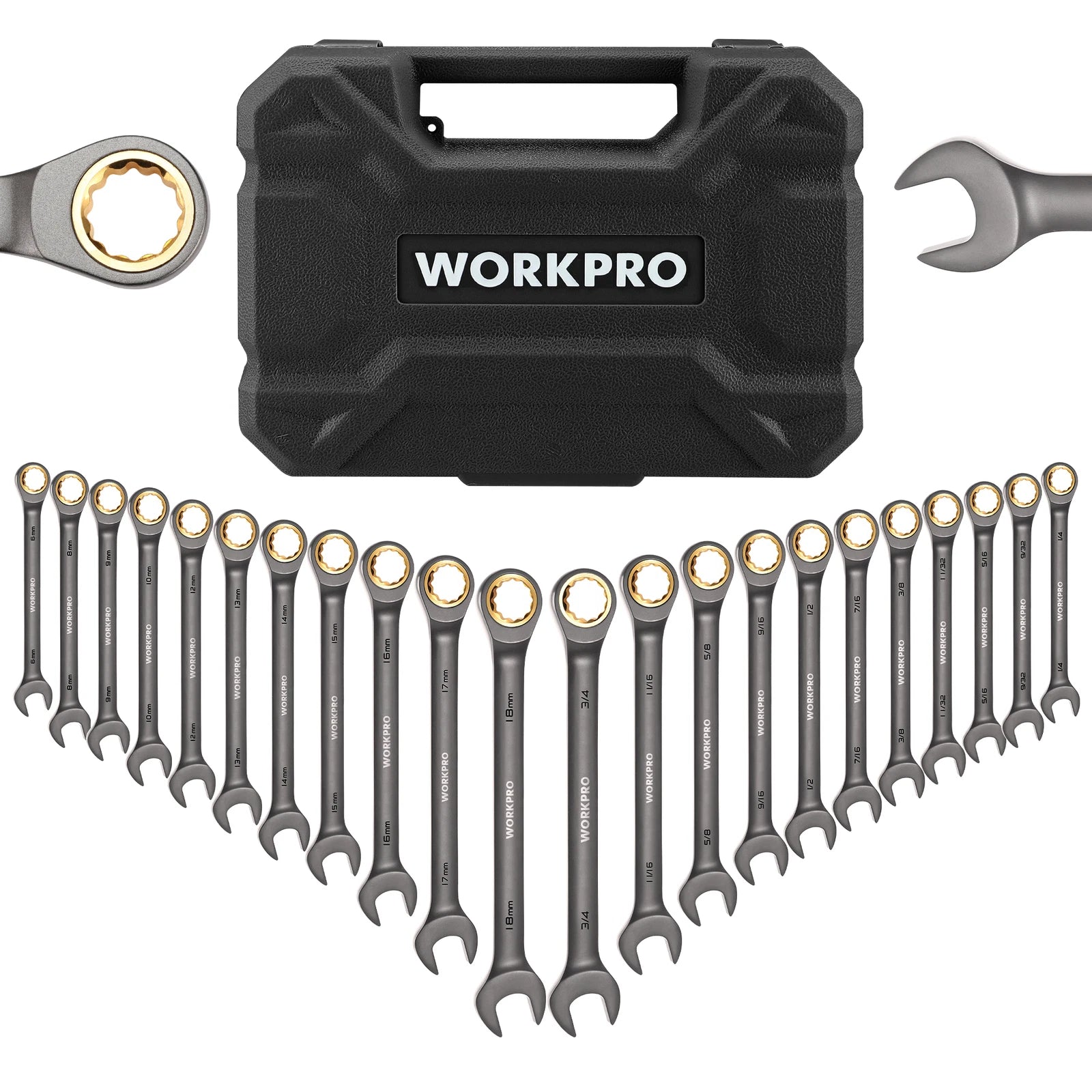 Workpro 22-piece Ratcheting Wrench Set Nickel Plating 72 Teeth Metric