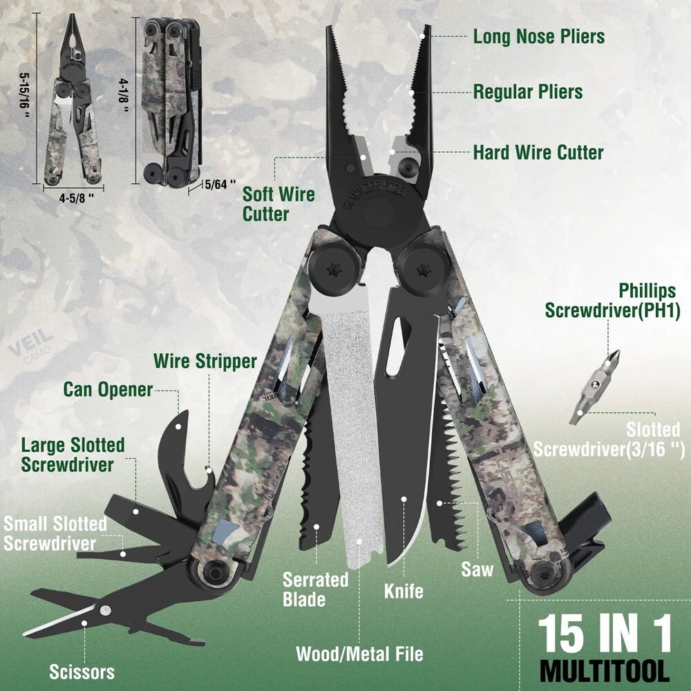 15-in-1 Multi Tool Pocket Knife Stainless Steel Multitool Plier