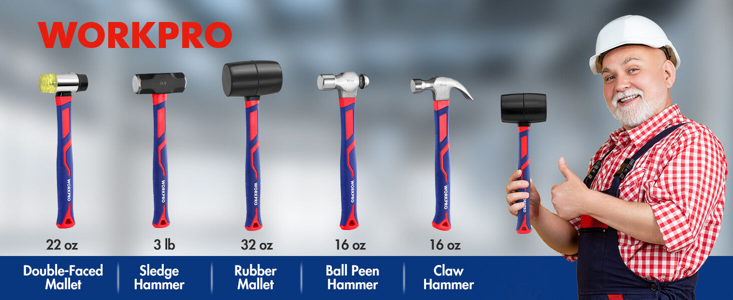 WORKPRO 5-Piece Hammer Set Forged Steel Head by WORKPRO