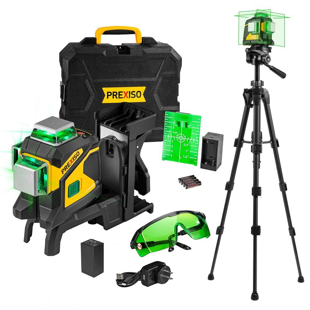 PREXISO 3x360° Self Leveling Laser Level Rechargeable 100 Ft Green