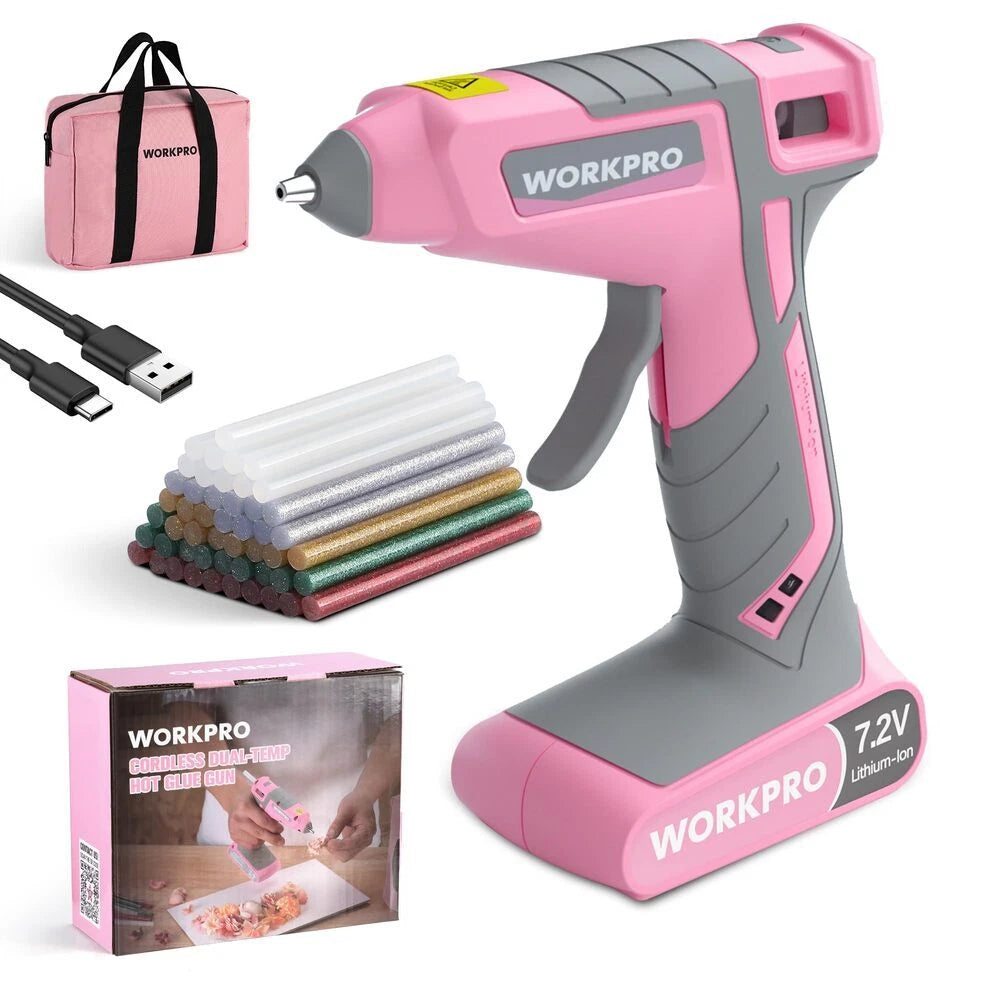 Workpro 7.2V Cordless Dual-temp Hot Glue Gun 30s Fast Preheating Glue