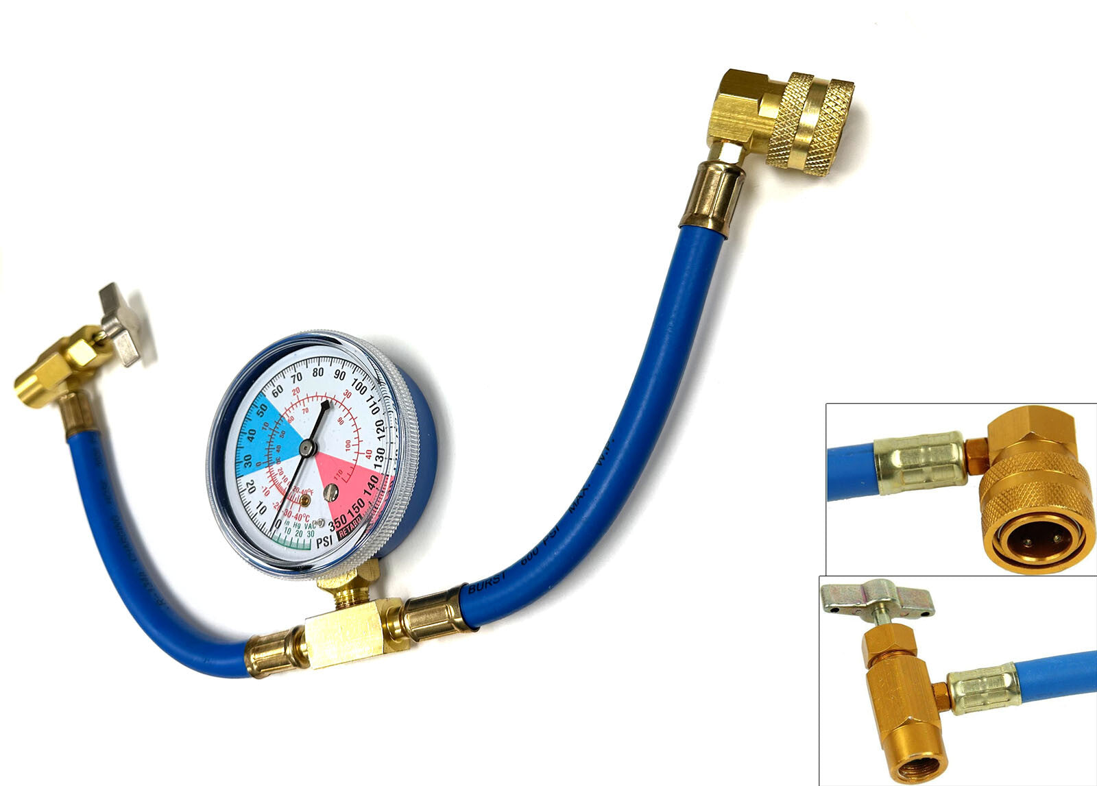14" Long Refrigerant AC Charging Hose w/Gauge Service Diagnostic R134aAutomotive