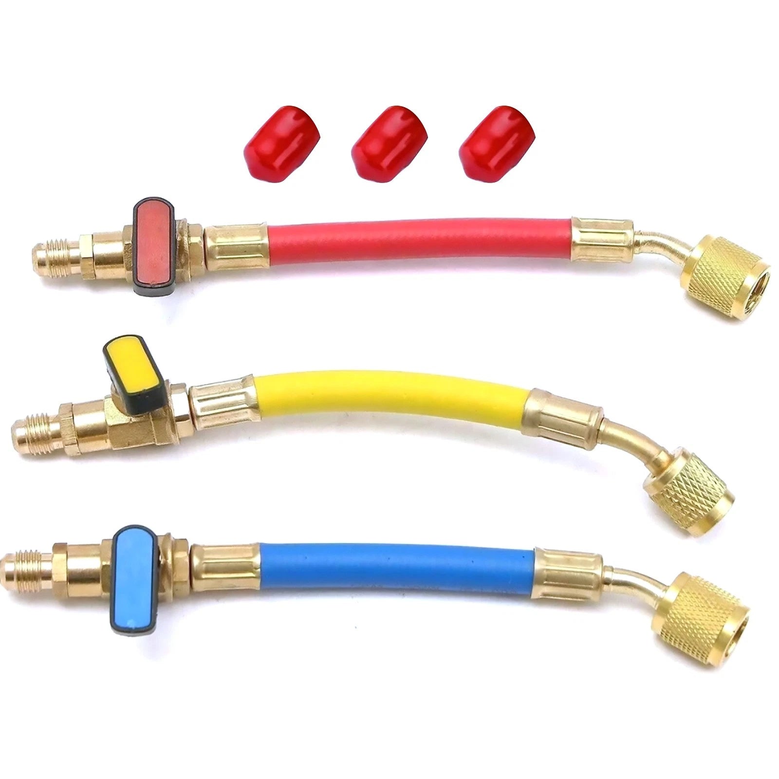 3* Brass Refrigeration Charging Hose W/ball Valves For Car/home Air