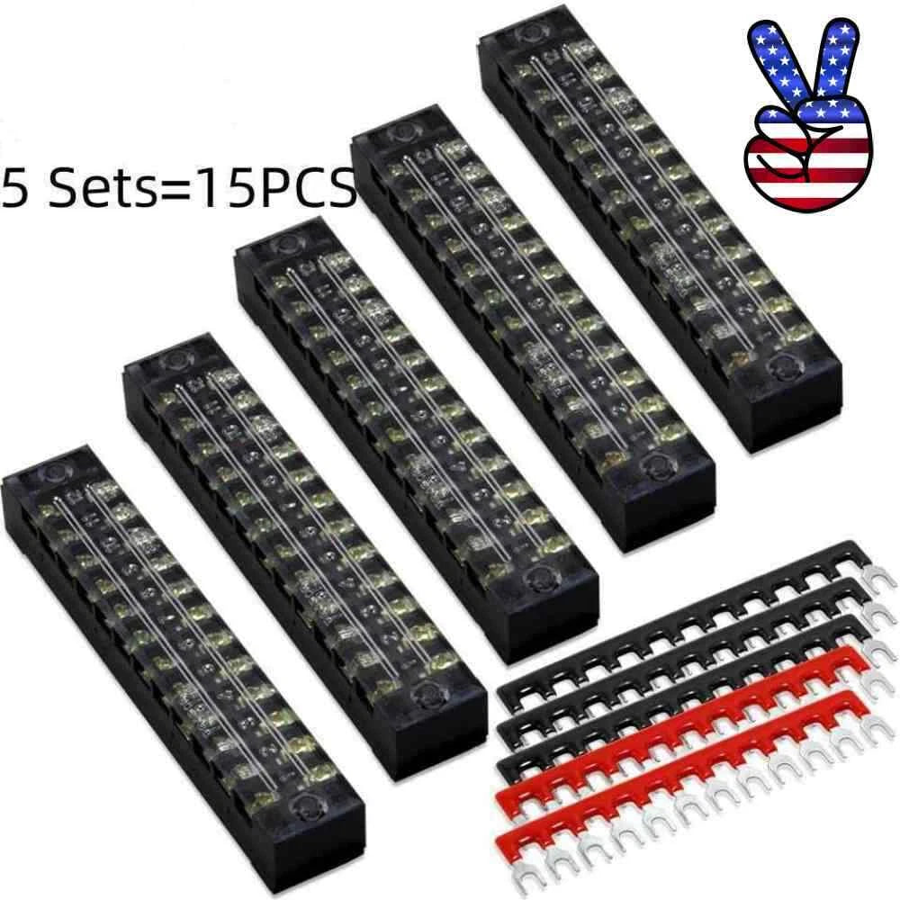 5 Sets 12 Positions Dual Row 600V 15a Screw Terminal Strip Blocks W/