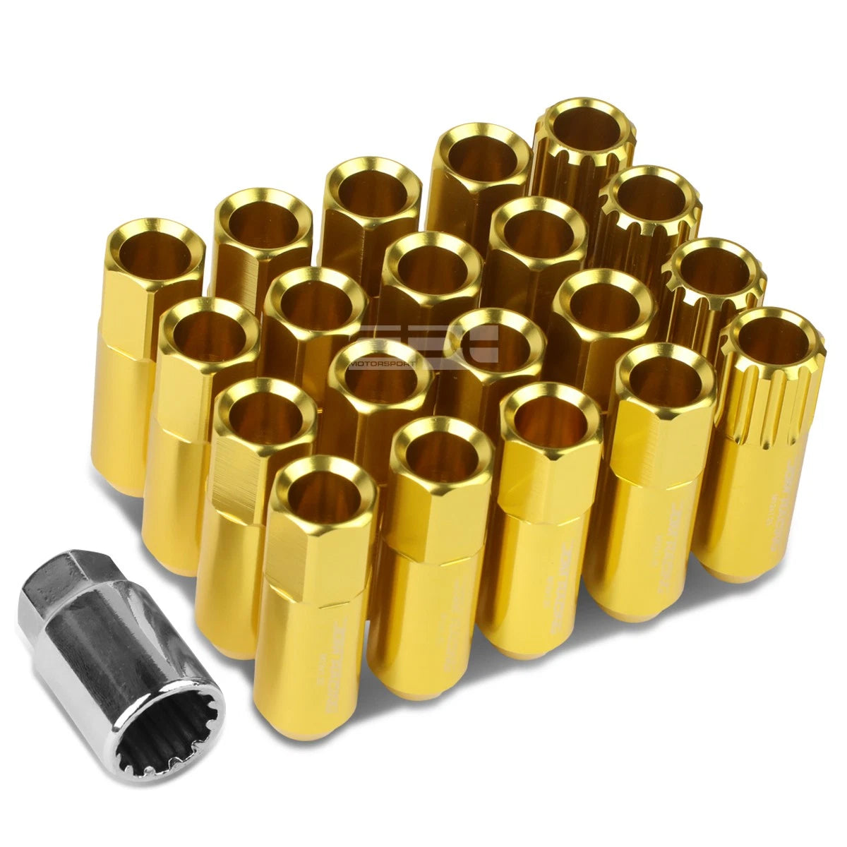 Aluminum Gold 16 Lug+4 Lock Nuts+adapter M12x1.25 20mm Od/60mm Tall