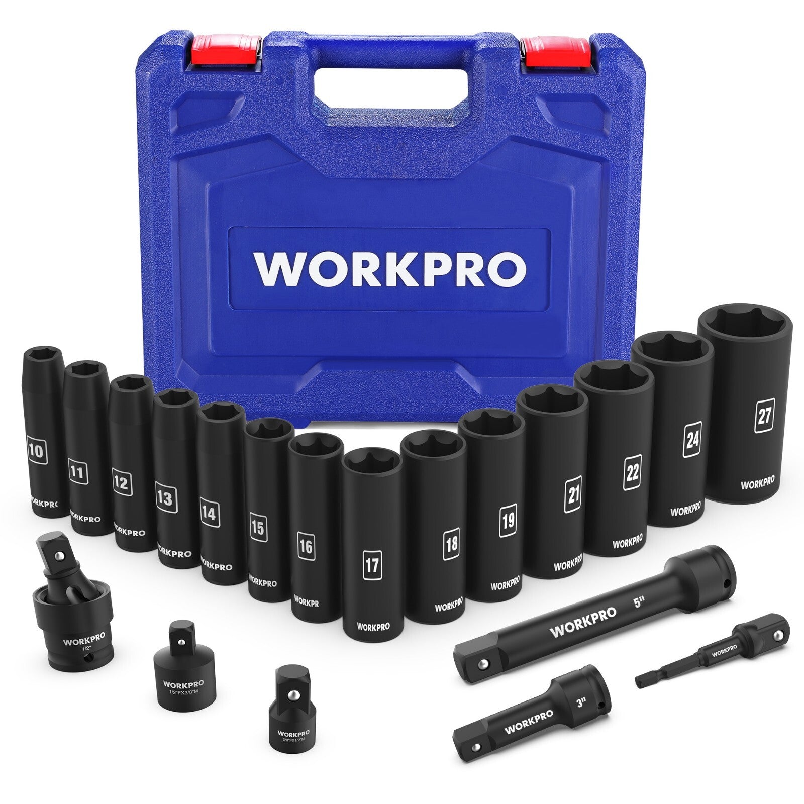 Workpro 20-Piece 1/2" Drive Deep Impact Socket Set by Workpro