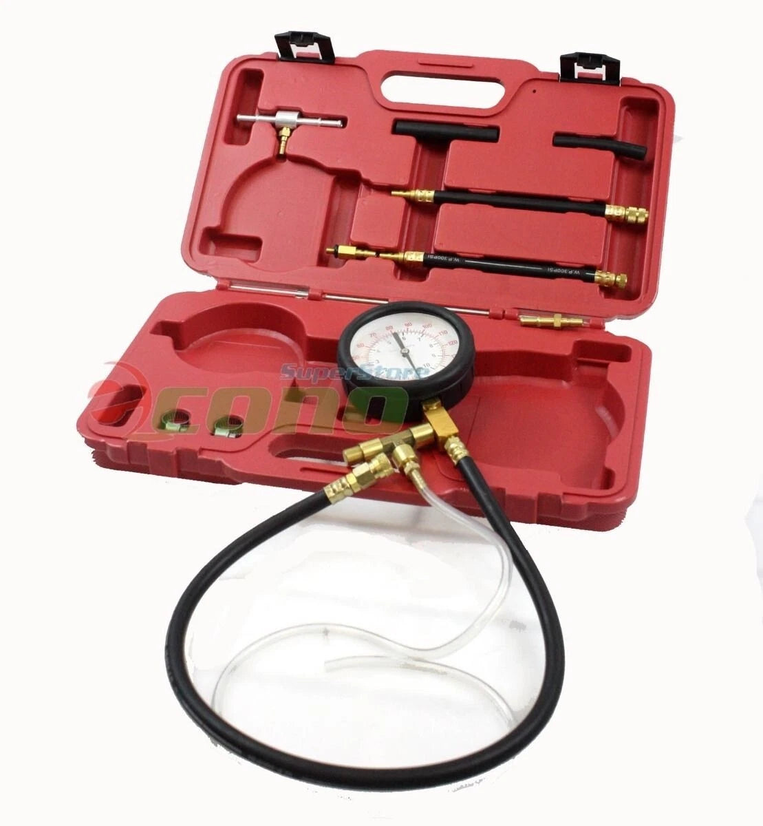 Fuel Injection System Pressure Tester Gauge Kit Recovery 4 Schrader
