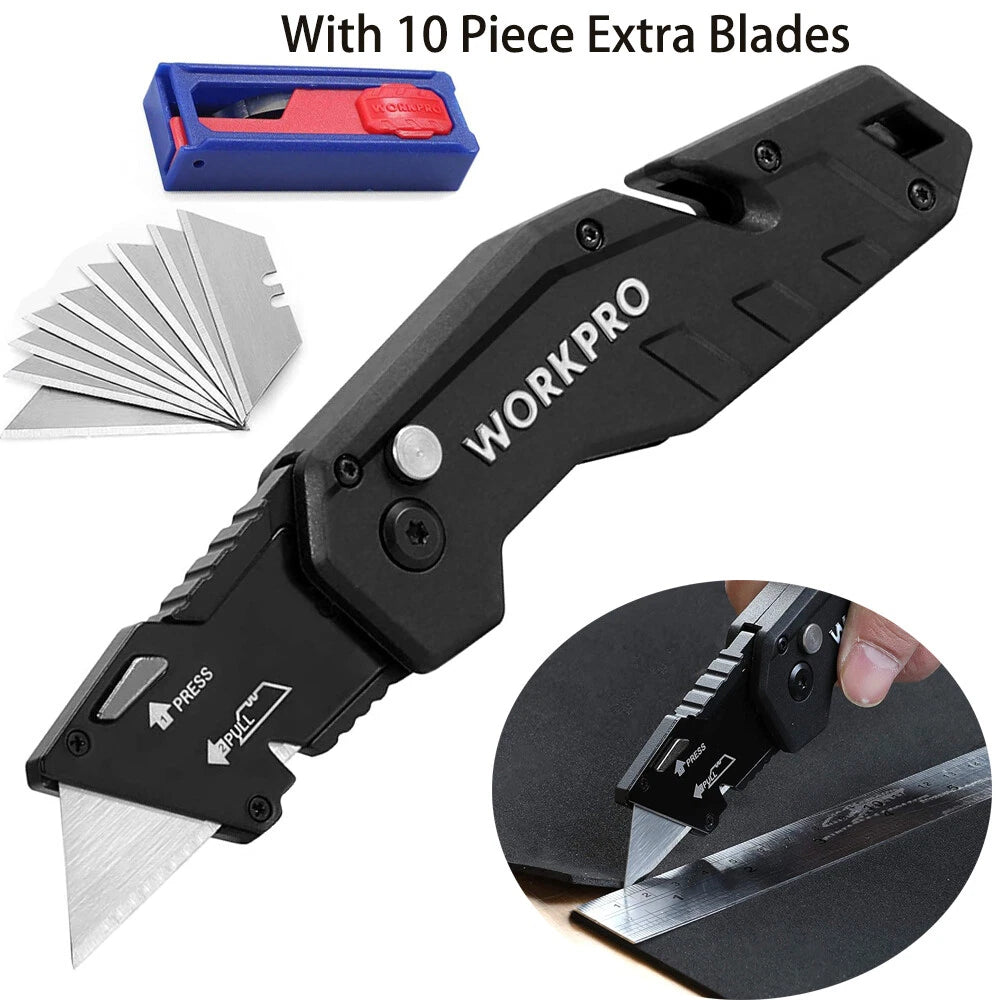 WORKPRO Folding Utility Knife Quick Change Blade Utility Cutter W/10PCS Blades