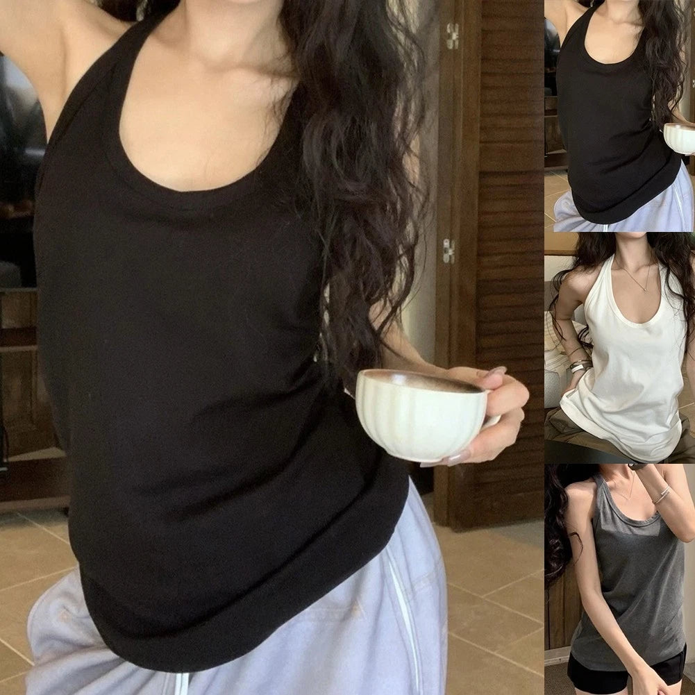 Women's Solid Color Camisole Vest Sleeveless Top U Neck Loose Fit