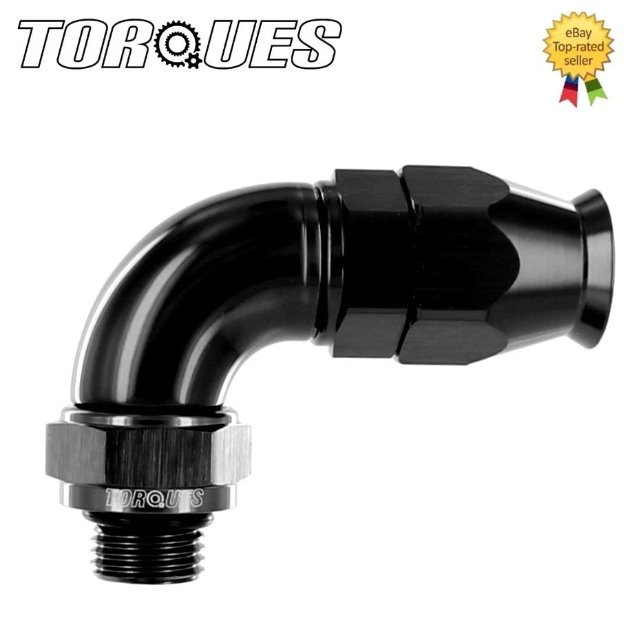 AN-10 (10AN JIC-10) To ORB-8 3/4" 90 Degree ULTRAFLOW PTFE Hose Fitting BLACK