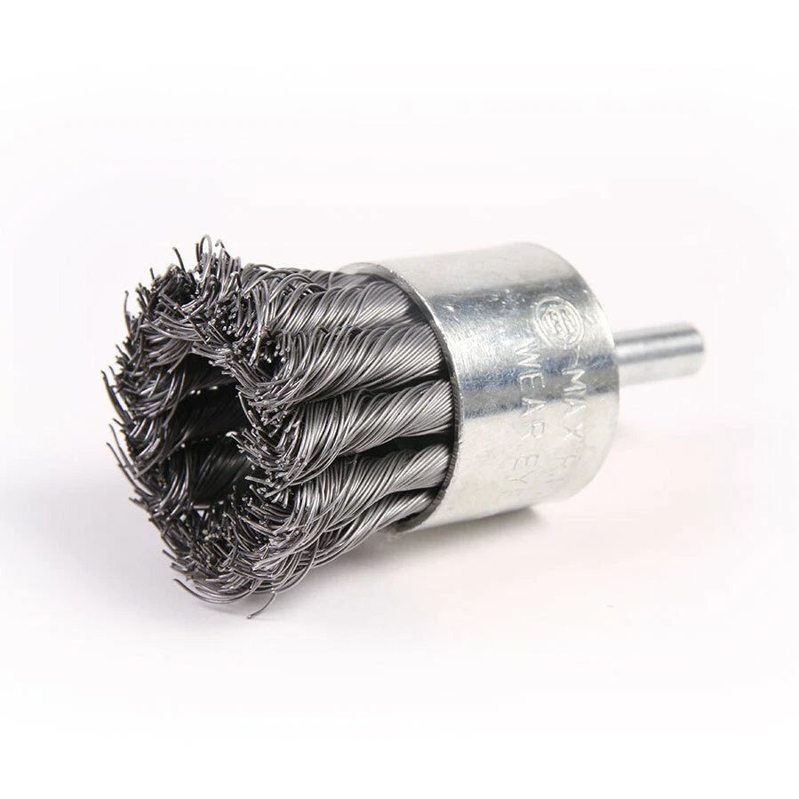 1-1/8" Wire Knot End Brush Carbon Steel With 1/4" Shank For Die