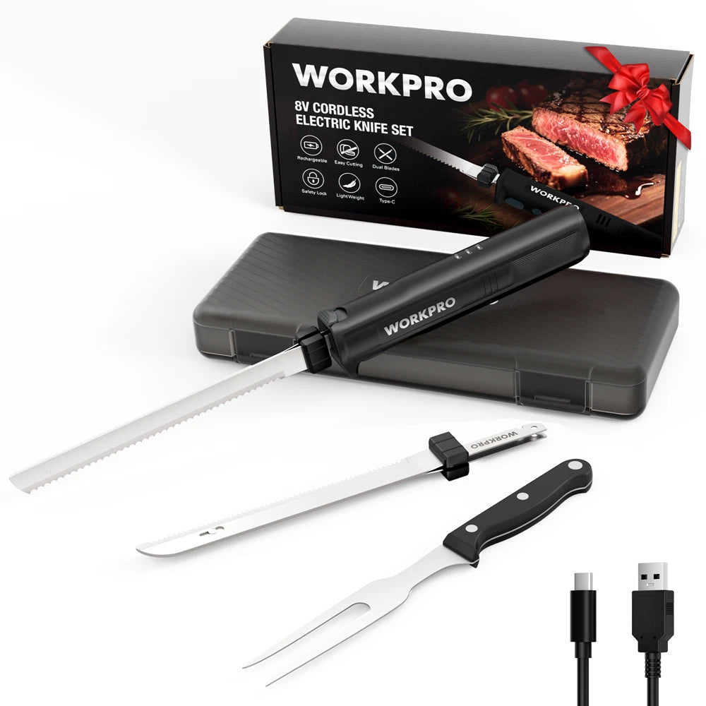 Workpro Cordless Electric Knife For Turkey Fish & Bread 2 Stainless