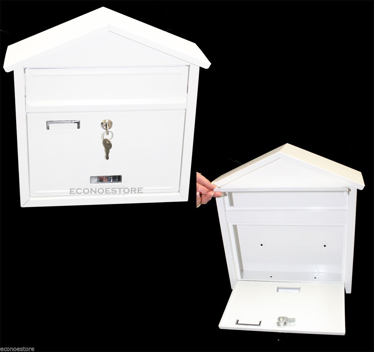 New White 20 Gauge Steel Construction Wall Mount Mail Box With 2 Keys
