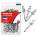 WORKPRO 200PC Aluminum Blind Rivets Steel Mandrel 1/4"x1/2" Pop Rivet