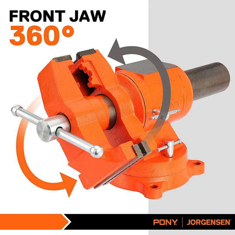 Pony Heavy Duty Bench Vise 5-in Jaw Width Opening 360-degree Swivel