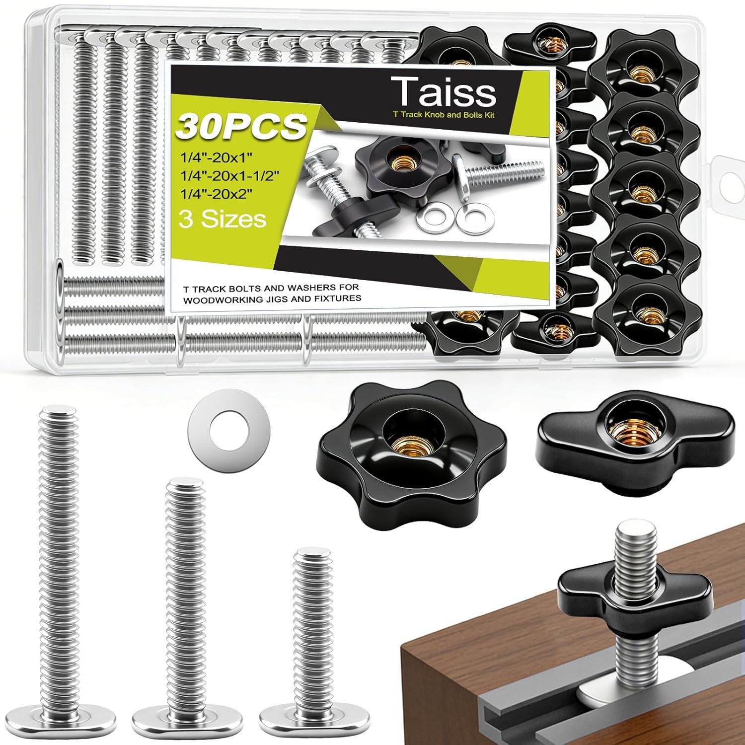 30PCS 1/4"-20 T Track Knob Kit,Two Kinds Threaded Knobs