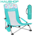 HAUSHOF High Back Beach Chair Mesh Back Folding Chair Low Seat Camping