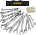 14-Piece Flare Nut Wrench Set with PTFE Tape, Metric & SAE 1/4"-7/8"&