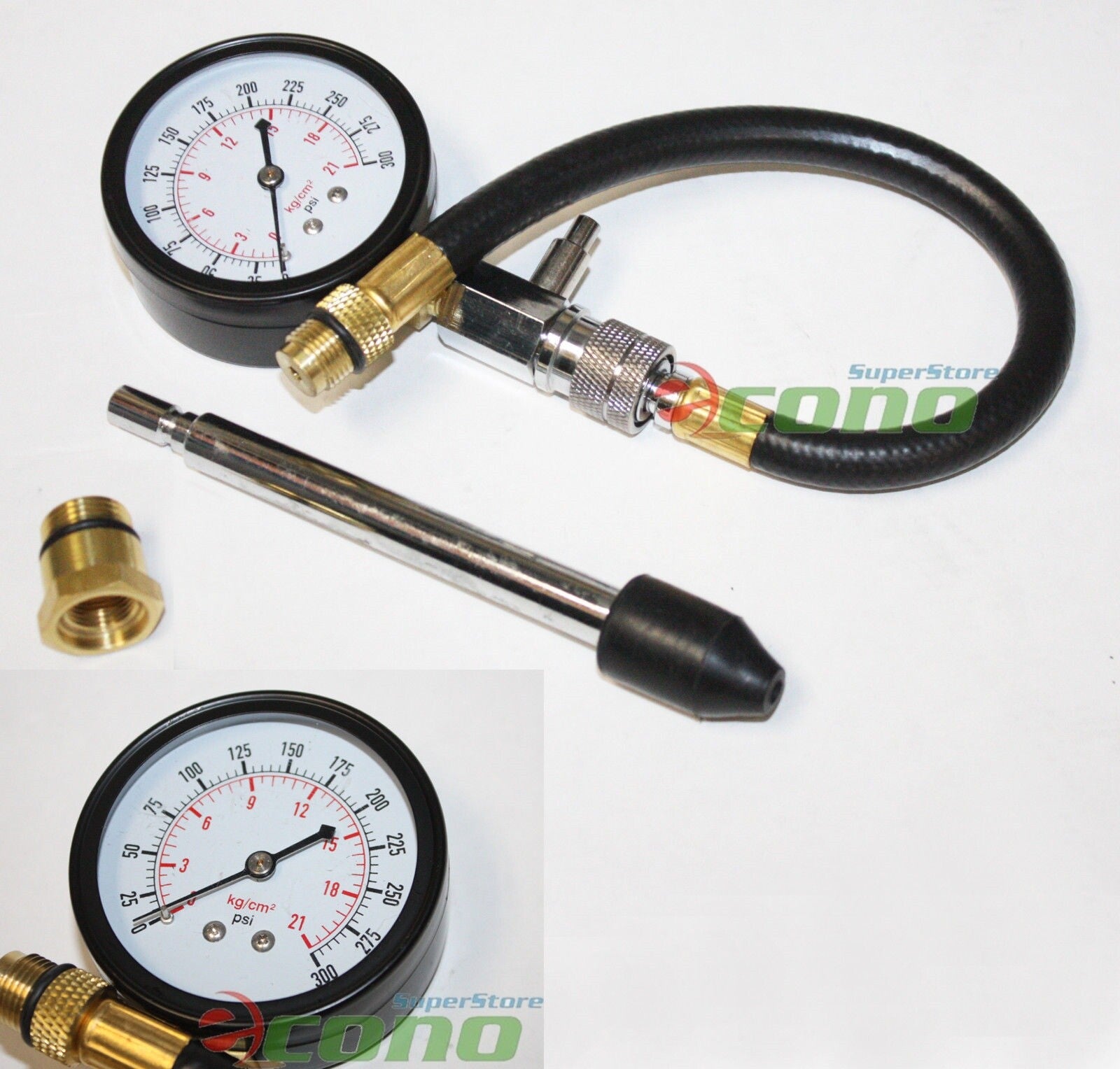 Compression Tester Gauge with 14mm & 18mm Adapters