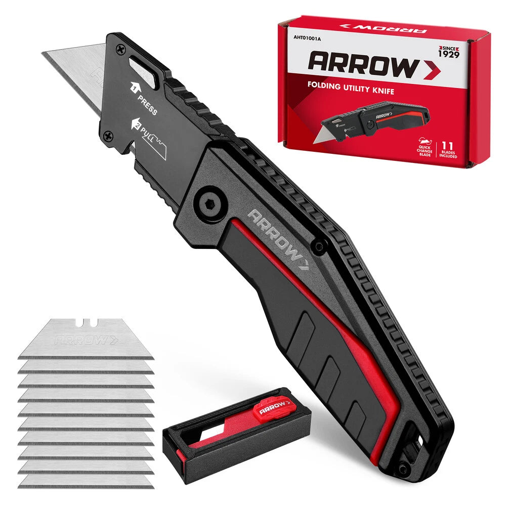 Arrow Heavy Duty Folding Utility Knife Quick-change Blades Aluminum