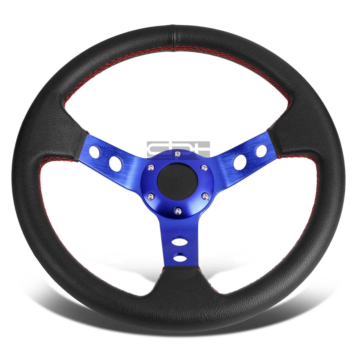 Blue 350mm 34.5cm Pvc Leather 6-bolt 3" Deep Dish Drift Racing