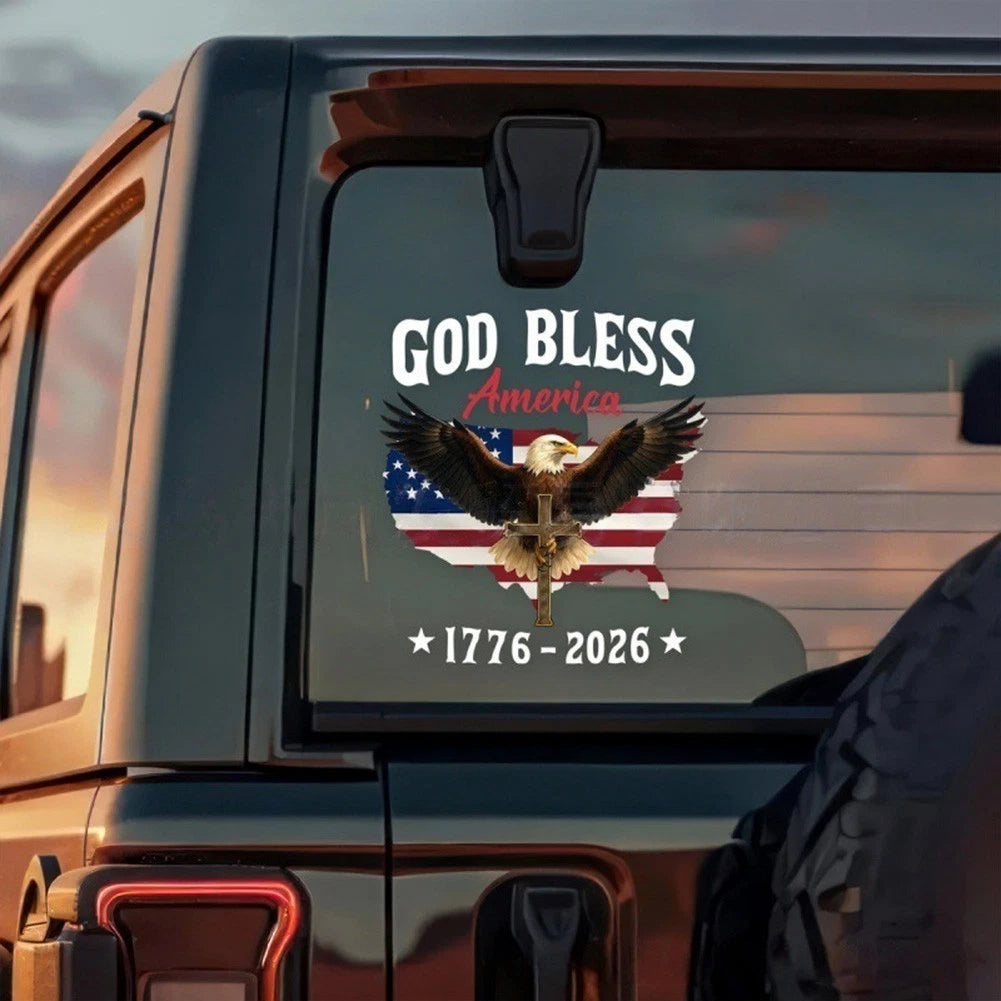 Vinyl Patriotic Decal God Bless America 1776 2026 Bald For Eagle