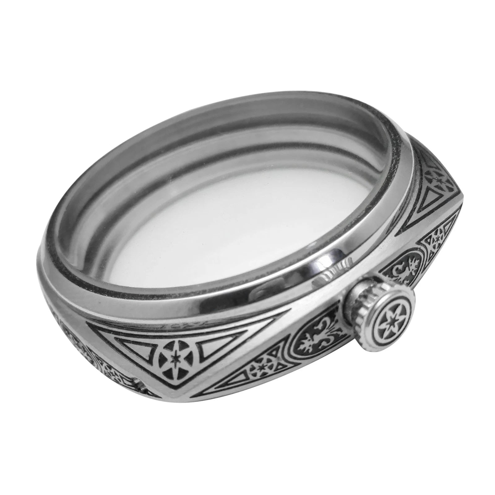 47mm Stainless Carving Mineral Glass Watch Case For Eta 6497 6498